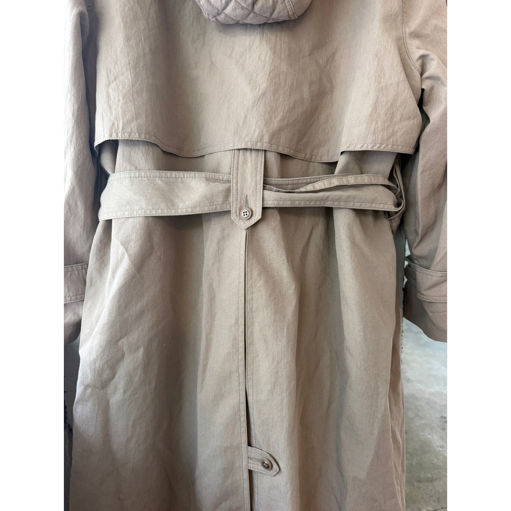 London Fog Womens 12 Reg Taupe Trench Coat Belted Detachable Hood Vintage - Picture 10 of 13